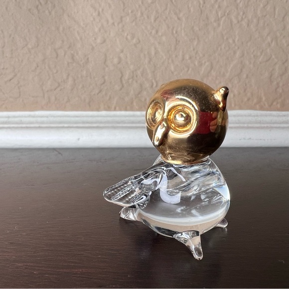 Vintage 1970’s Hand Blown Glass Owl w Gilt Gold Accent Figurine, Wisdom, Bird - Picture 2 of 7